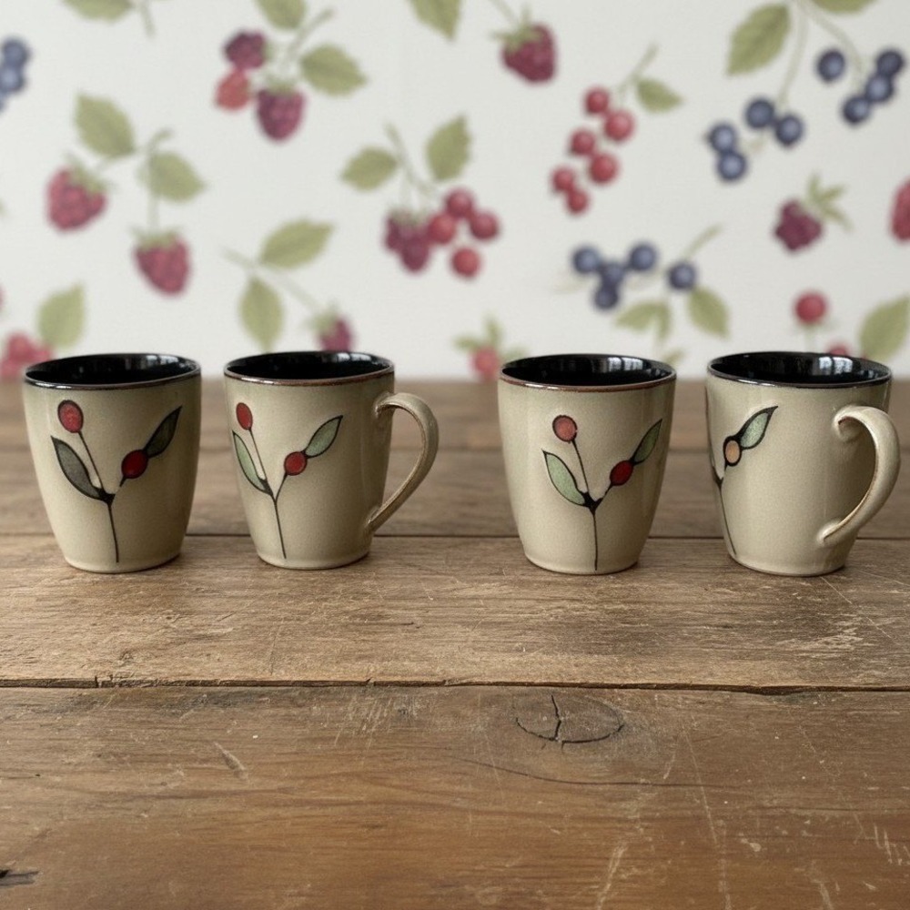 Sango Dolce Coffee Cups #4844, Set of 4, Ceramic Tan Mugs, Replacement Drinkware
